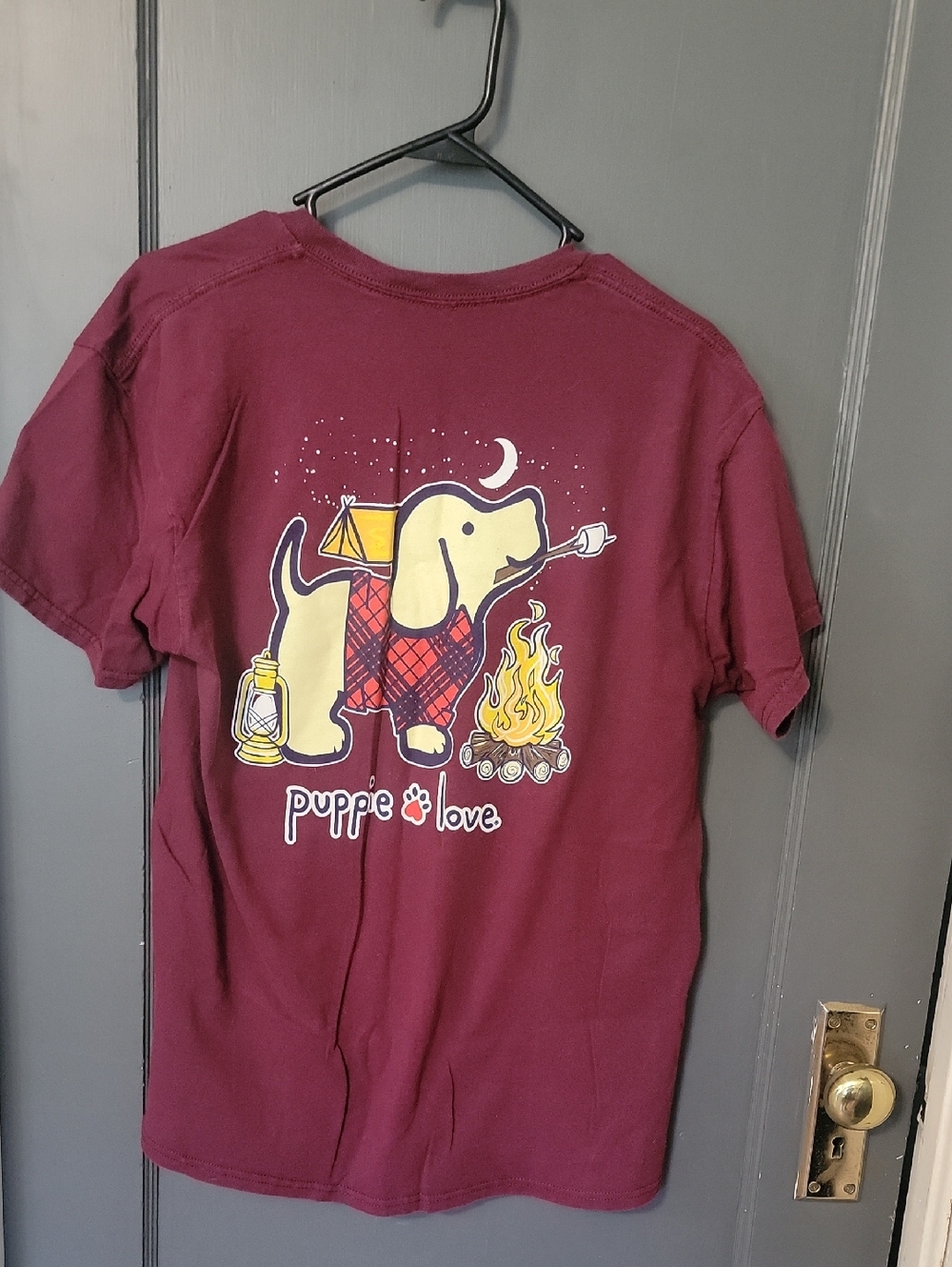 Maroon Puppy Love Camping Graphic Short Sleeve Tee